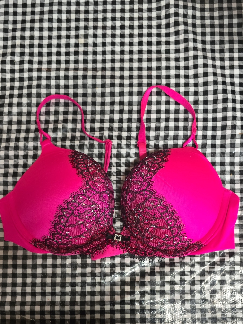 Victoria's Secret Hot Pink Bra with Black Lace Trim